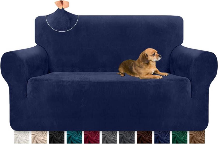 1 stuk dikke bankovertrek ultrazacht fluweel hoge stretch antislip tweezitsbank meubelbescherming voor kat hond en huisdier 2-zits donkerblauw