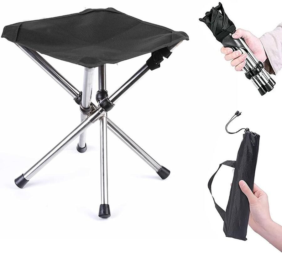 Viskrukje Visstoelen Vouwkruk Opvouwbare Kruk 4-Poot Hengelsport Kamperen & Outdoor Reiskruk Handig mee te nemen Kampeerstoel Vouwstoel Campingstoel Opvouwbaar Zwart