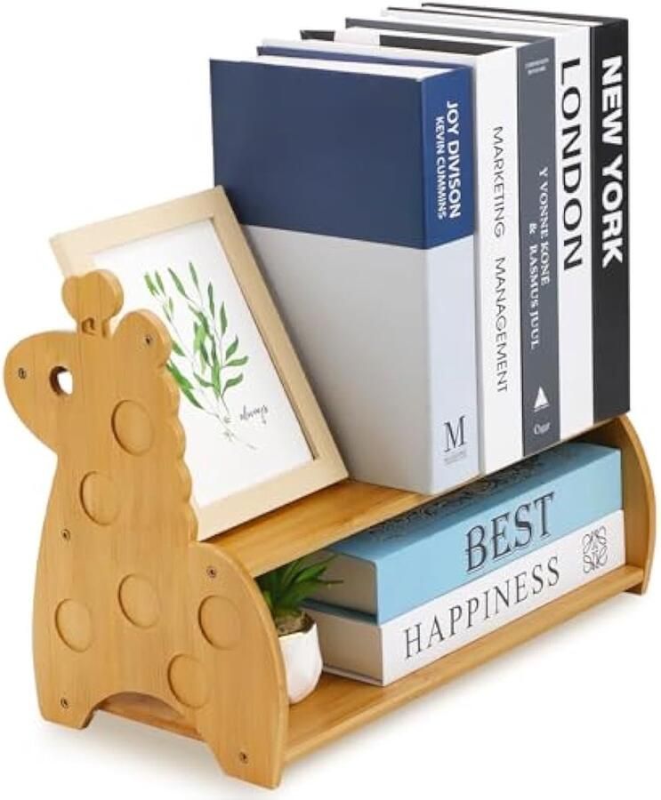 1 stuk dubbellaags boekenkast van bamboe boekenrek voor bureau organizer boekenplanken voor kinderen opbergrek stabiel presentatierek voor boeken tijdschriften cd's