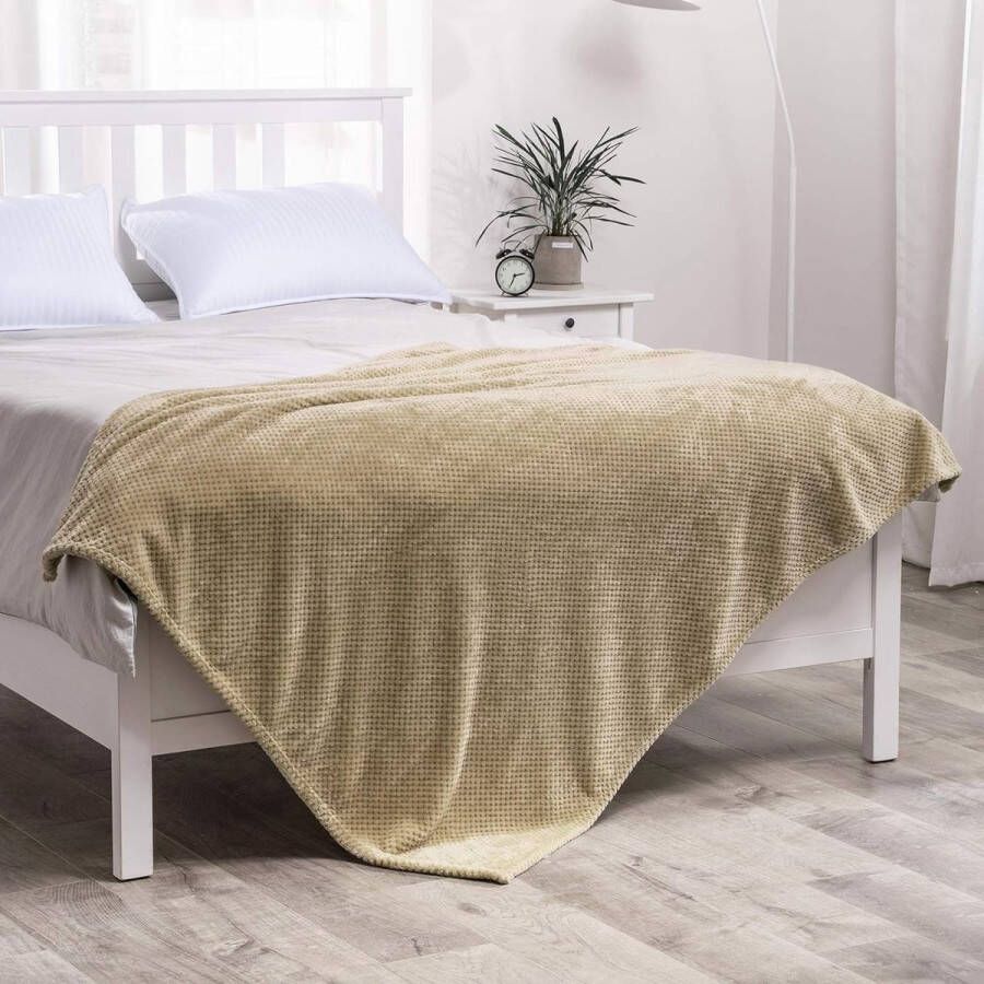 1 stuk flanellen deken met granulaatpatroon winterdeken zeer zacht comfortabel duurzaam warm voor bank stoel rust- en dutje 125 x 150 cm kaki
