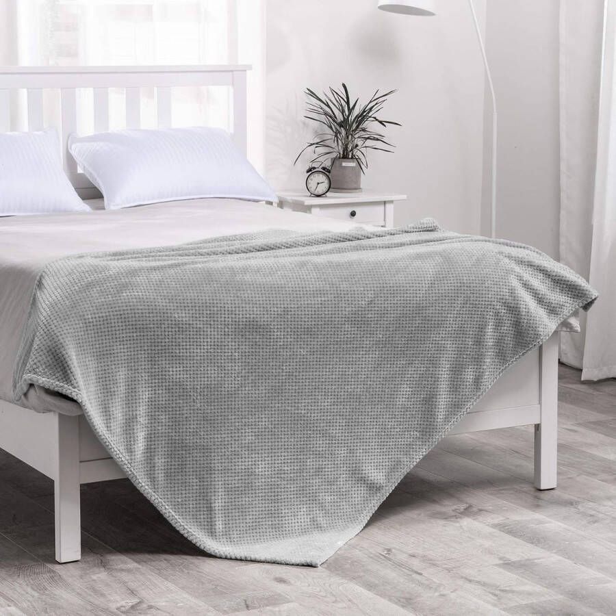 1 stuk flanellen deken met granulaatpatroon winterdeken zeer zacht comfortabel duurzaam warm voor bank stoel rust- en dutje 125 x 150 cm lichtgrijs