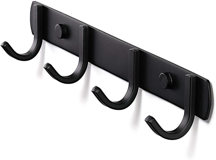 1 Stuk Garderobehaken met 4 Haken Roestvrij Staals Wandgarderobe Voor Slaapkamer Bad Keuken Zwart