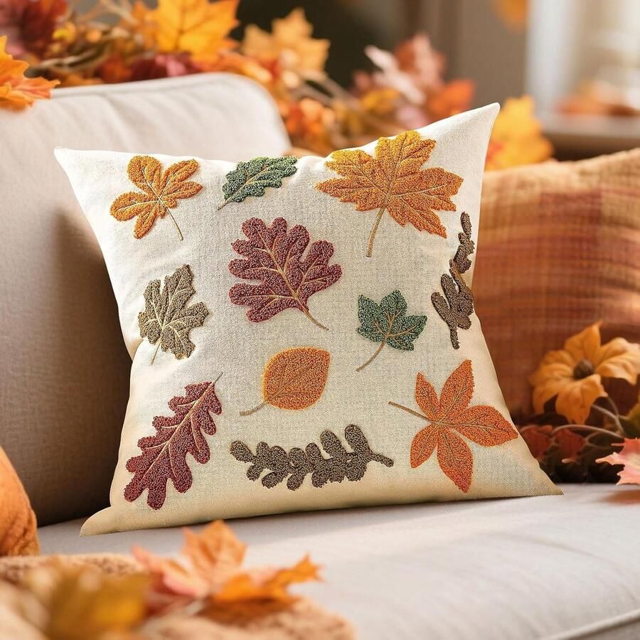 1 stuk herfstdecoratie kussenhoes 45 x 45 cm herfstdecoratie kussenhoes esdoornbladeren pompoen kussenhoezen met rits voor bank tuin woonkamer slaapkamer decoratie (A)