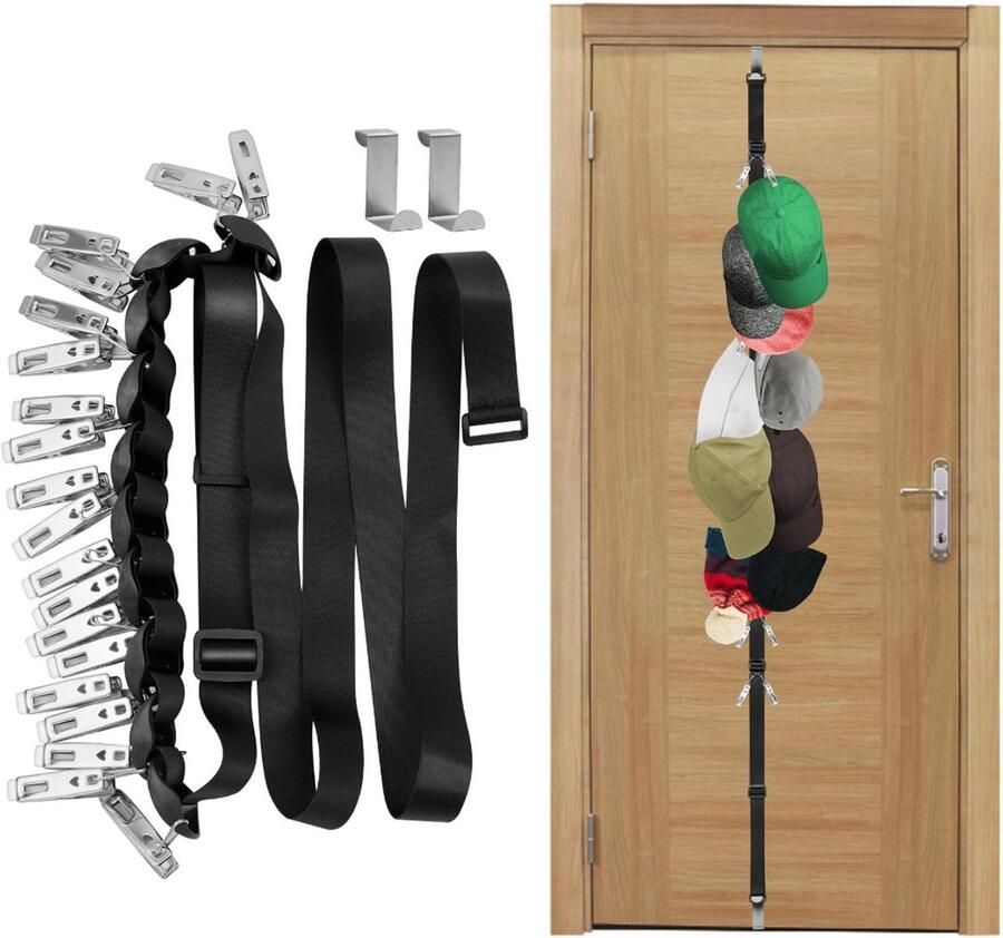 1 stuk Hoedenrek Baseballpetrek kan aan de deur of kast worden gehangen draagbare reishoedenrek 2 m (zwart)