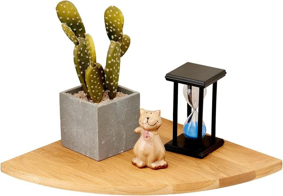 1 stuk Hoekplank Hoekdoucheplank Houten plank，Eikenhouten hoekplank 7 inch zwevende hoekplanken van natuurlijk hout ronde wandplank met display plantenstandaard voor in de hoek voor de badkamer keuken slaapkamer woonkamer zwevende planken