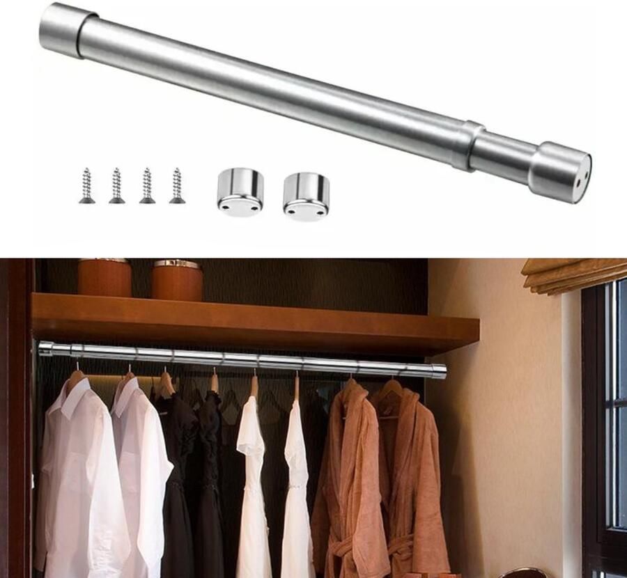 1 stuk Intrekbare garderobestang Verstelbare intrekbare gordijnroede intrekbare garderobebuis geschikt voor garderobe badkamer keuken 48-80 cm (zilver)