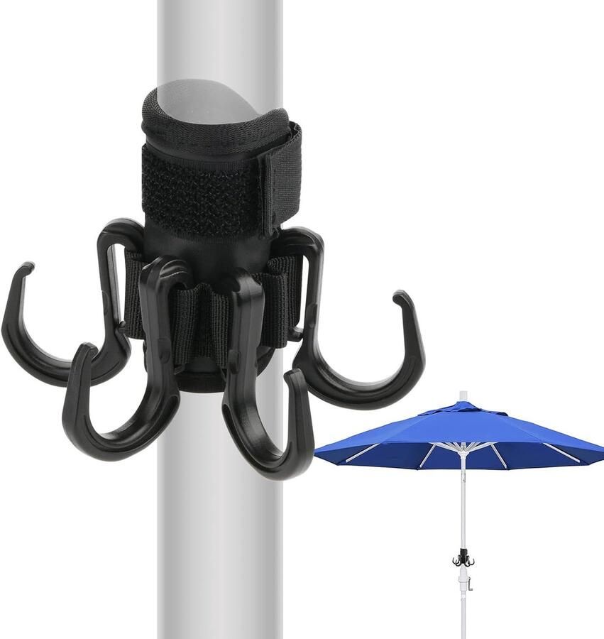 1 stuk Ophanghaak voor strandparasol verstelbaar antislip haak voor parasol anker stok met 4 haken eenvoudig te installeren voor handdoeken camera zonnebril hoeden kleding en tassen zwart