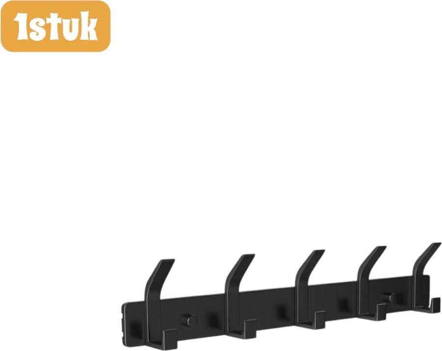 1 stuk Ophanghaken Zwaar uitgevoerde kapstokhaak zonder boren 5 verstevigde haken Kapstok Multifunctioneel opbergrek voor badkamer en keuken 43 cm Zwart