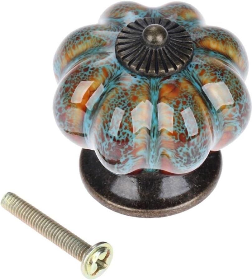 4 stuk Pompoengreep Keramische kastgreep Antieke ladegreep Vintage pompoen keramische ladegreep Luipaardprint Blauw 40*40mm Geschikt voor kasten kaptafels badkamers kledingkasten - Foto 2