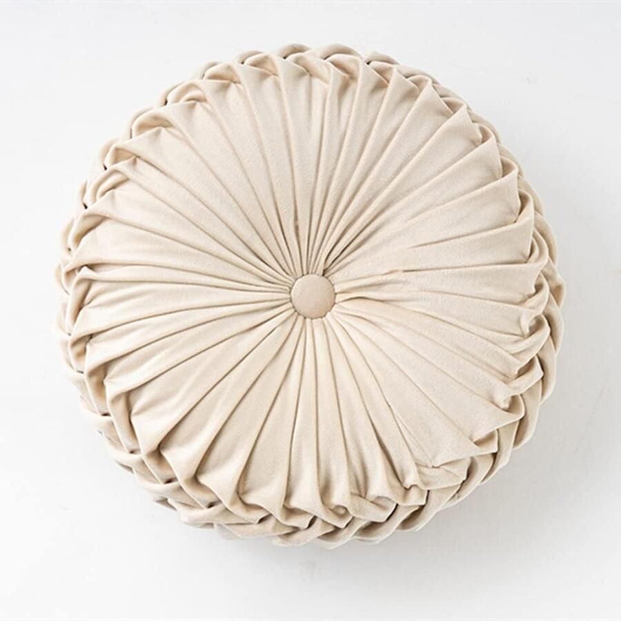 1 stuk rond sofa kussen 38 cm 3D pompoen decoratie kussen Pluche huiselijk gerimpelde zitkussens Geschikt voor bank bed en auto (Beige wit)