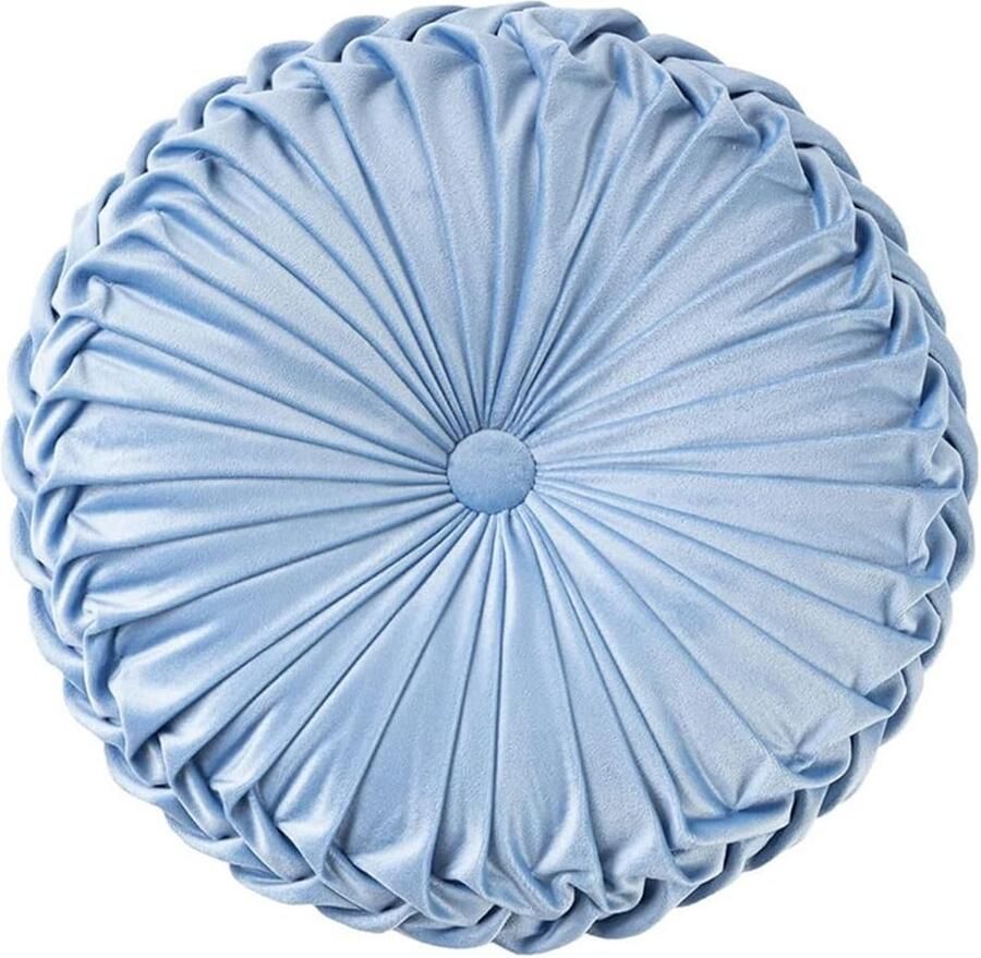 1 stuk rond sofa kussen 38 cm 3D pompoen decoratie kussen Pluche huiselijk gerimpelde zitkussens Geschikt voor bank bed en auto (Lichtblauw)