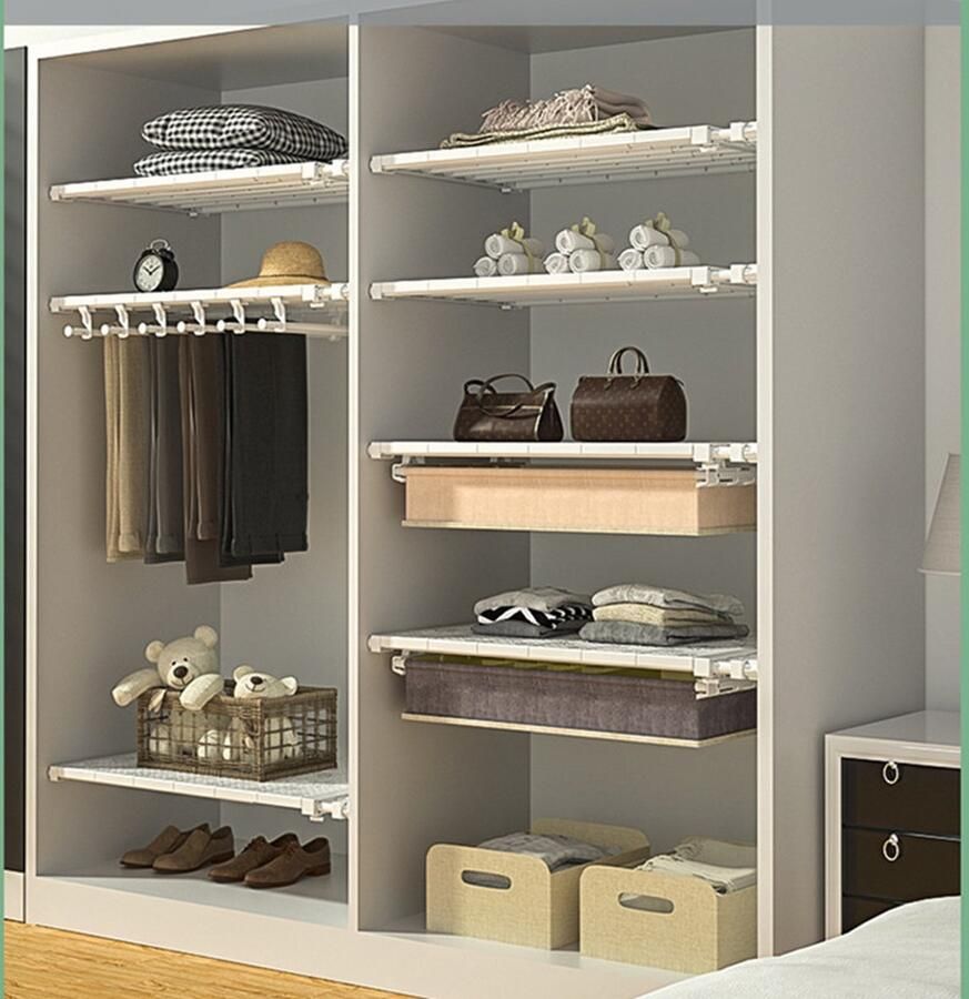 TDR Verstelbaar opbergrek Uitschuifbare separatorplank plankkastorganizer voor kledingkast kast boekenkast Compartiment verzamelen-33cm tot 53cm-wit - Foto 3