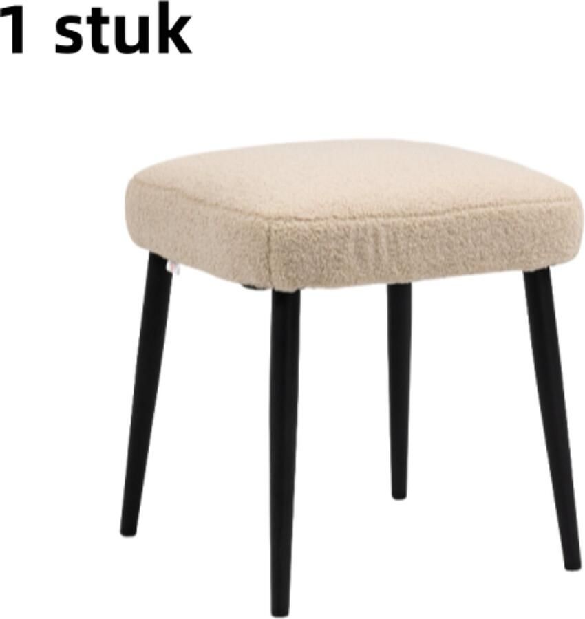 1 stuk Vierkante kruk Kasjmierlook met stalen poten Geschikt voor woonkamer of slaapkamer Beige 42x42x47cm