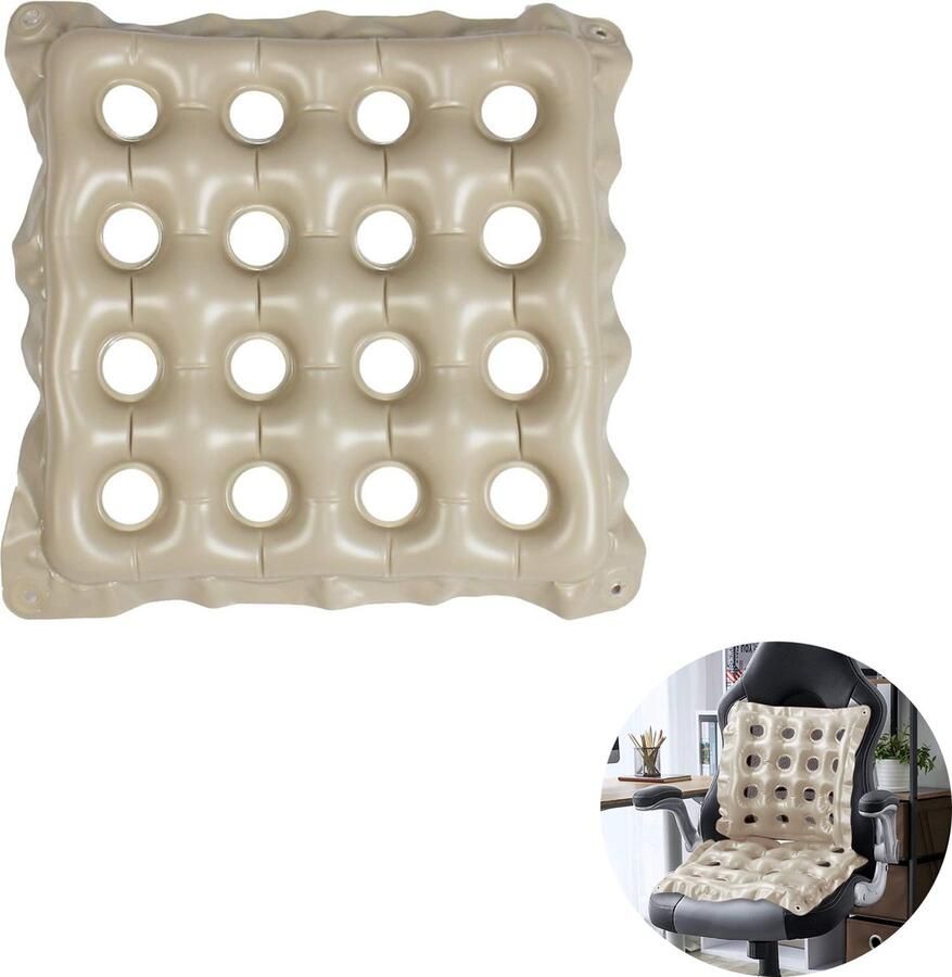 1 stuk（grijs）zitkussen Opblaasbaar zitkussen luchtstoelkussens 19x19-inch PVC vierkante zitting ademend en comfortabel voor bureaustoel auto rolstoel en thuis (19 inch)