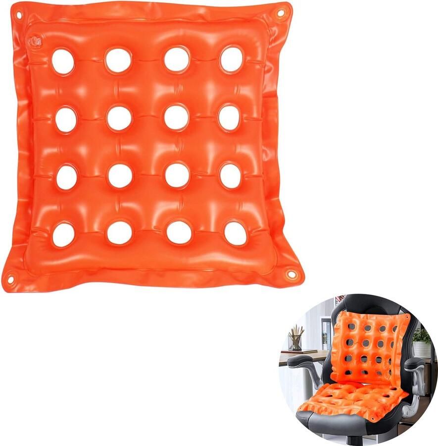 1 stuk（Oranje rood）zitkussen Opblaasbaar zitkussen luchtstoelkussens 19x19-inch PVC vierkante zitting ademend en comfortabel voor bureaustoel auto rolstoel en thuis (19 inch)