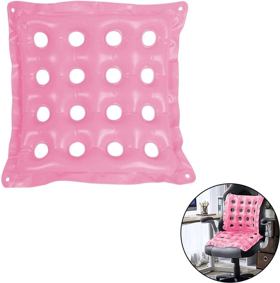 1 stuk（Roze）zitkussen Opblaasbaar zitkussen luchtstoelkussens 19x19-inch PVC vierkante zitting ademend en comfortabel voor bureaustoel auto rolstoel en thuis (19 inch)