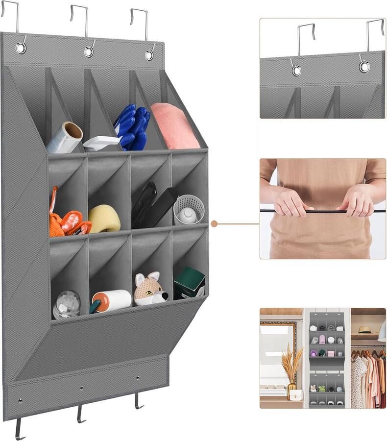 1 stuks Grijs De schoenenhanger-organizer Over de deur schoenenorganizer Over de deur hangende schoenenorganizer 12 zakken schoenenopbergrek organisator voor deur de muur de kastroede of waar dan ook worden gehangen Kasten Schoenen
