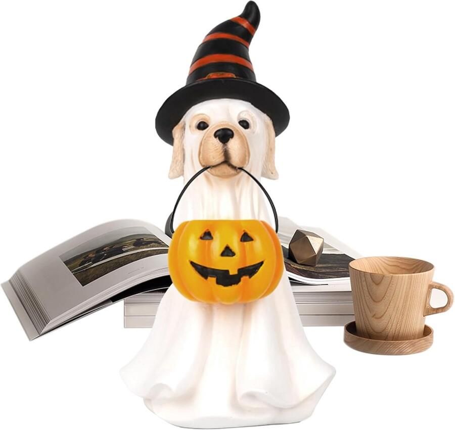 1 Wit Spookbeeld 10 5 × 10 ×20 cm Decoratie van een Spookdier Schattig Beeldje Horror Sculptuur Geschikt voor Halloween Tafeldecoraties Keuken Open Haard Woonkamer Boerderij Boekenplank Bureau Binnen- Buiten- en Haldecoraties