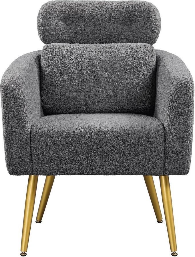 1 x armleuningstoel gestoffeerde stoel met in hoogte verstelbare hoofdsteun televisiestoel met metalen poten loungestoel voor woonkamer kantoor donkergrijs