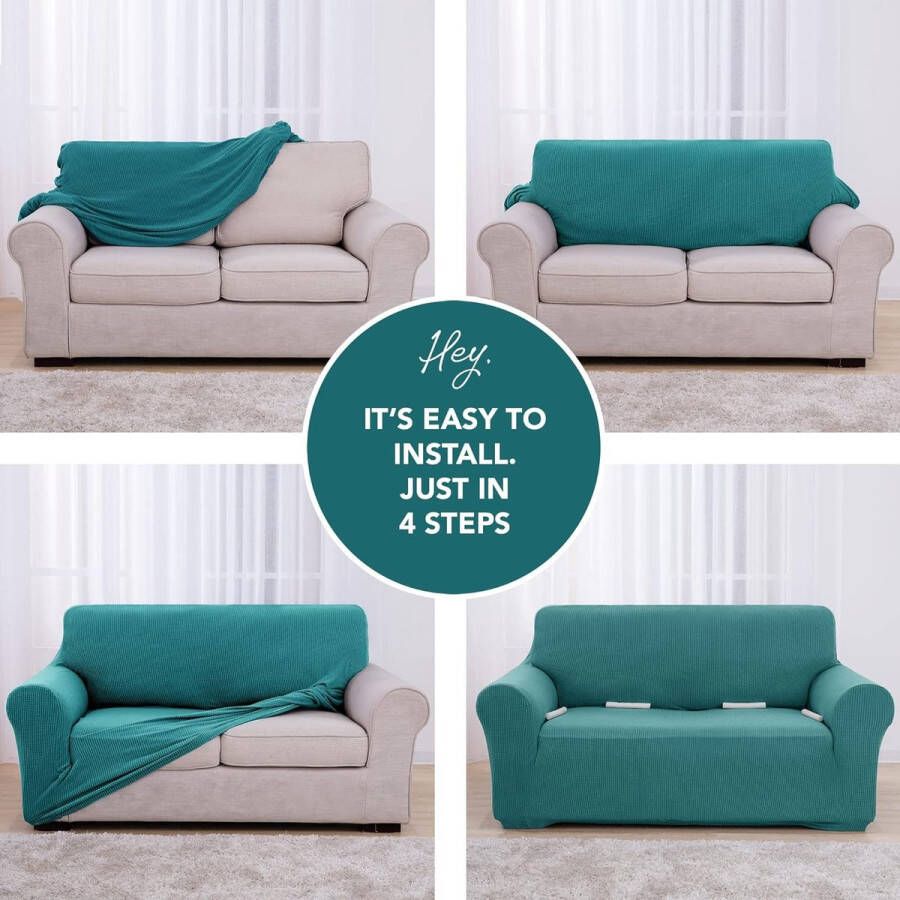 1 x bankovertrek 2-zits met armleuningen voor slaapkamer woonkamer rekbaar comfortabel turquoise