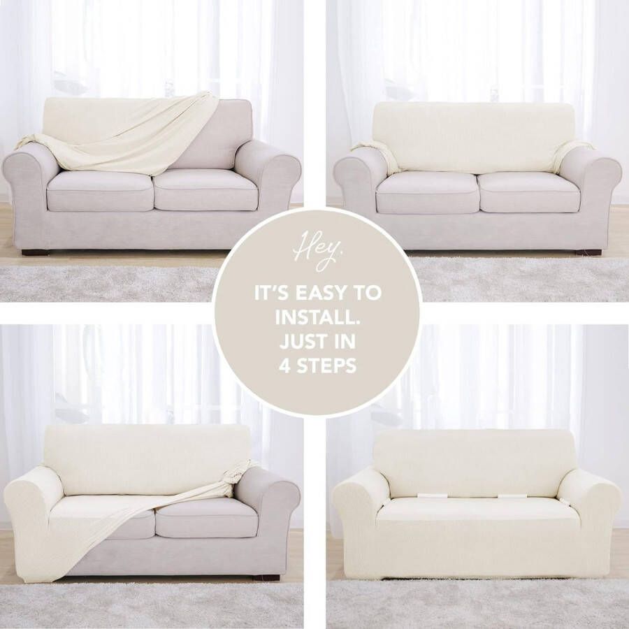 1 x bankovertrek 2-zits met armleuningen voor slaapkamer woonkamer rekbaar comfortabel wit