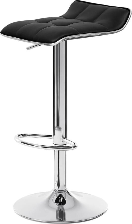 1 x barkruk 1-delige set barstoel van hoogwaardig kunstleer verchroomd staal anti-slip rubber goed gevoerde zitting zwart
