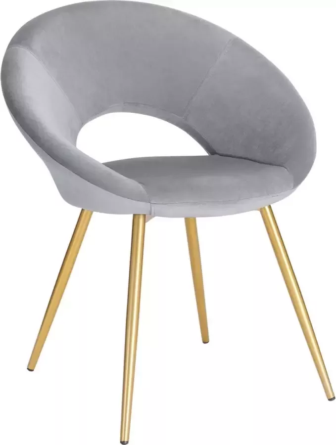 1 X Eetkamerstoel Lichtgrijze keukenstoel Vrijetijdsstoel Fluwelen en voeten metalen gouden