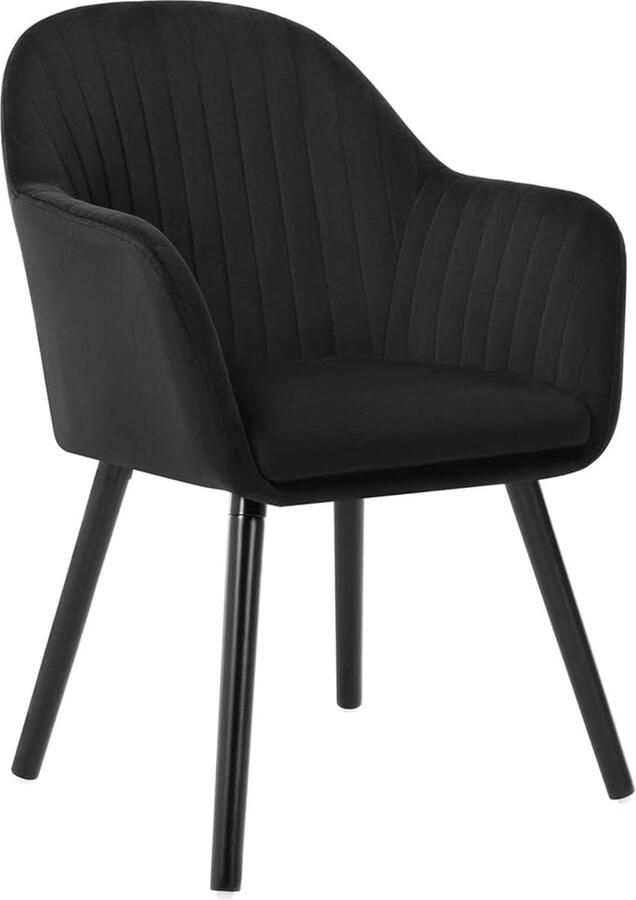 1 x fluwelen eetkamerstoel oppervlak zwart houten poten relaxstoel loungestoel zwart BH259sz-1