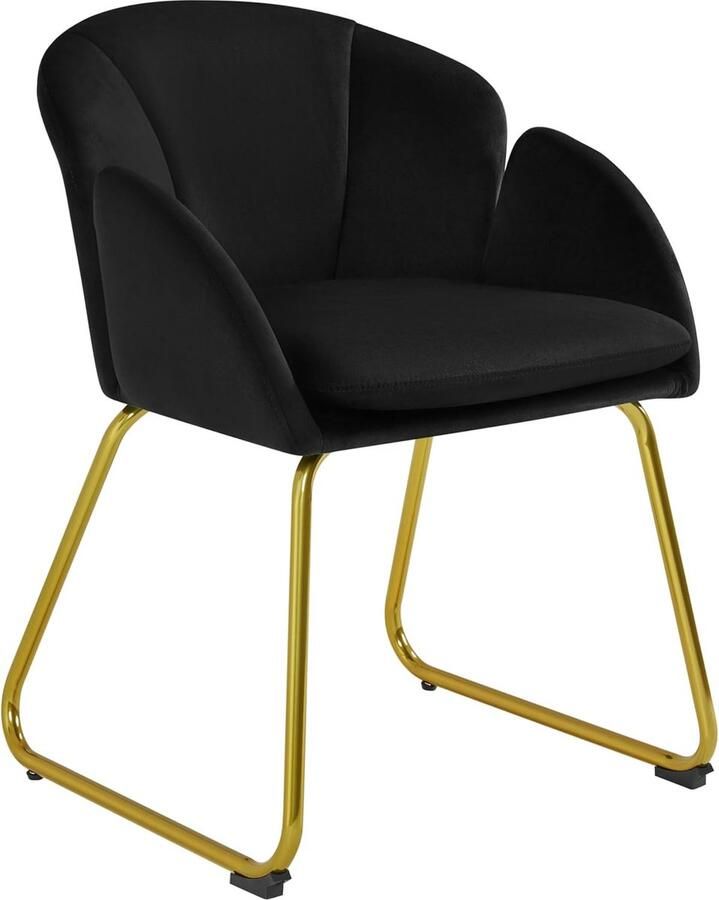 1 x gestoffeerde stoel met bloemblaadjesrugleuning metalen poten fauteuil gouden eetkamerstoel gestoffeerde stoel voor kaptafel bloemvormige keukenstoel zwart