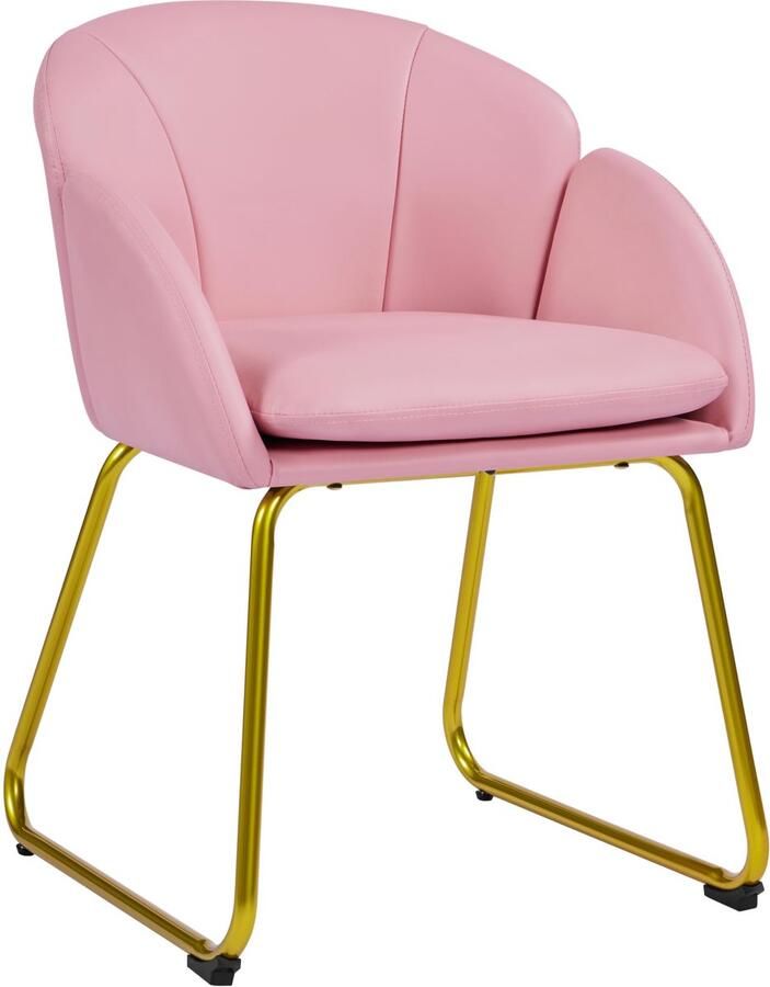 1 x gestoffeerde stoel met bloembladrugleuning leunstoel met metalen poten goud eetkamerstoel gestoffeerde stoel voor make-uptafel keukenstoel in bloemenvorm lichtroze