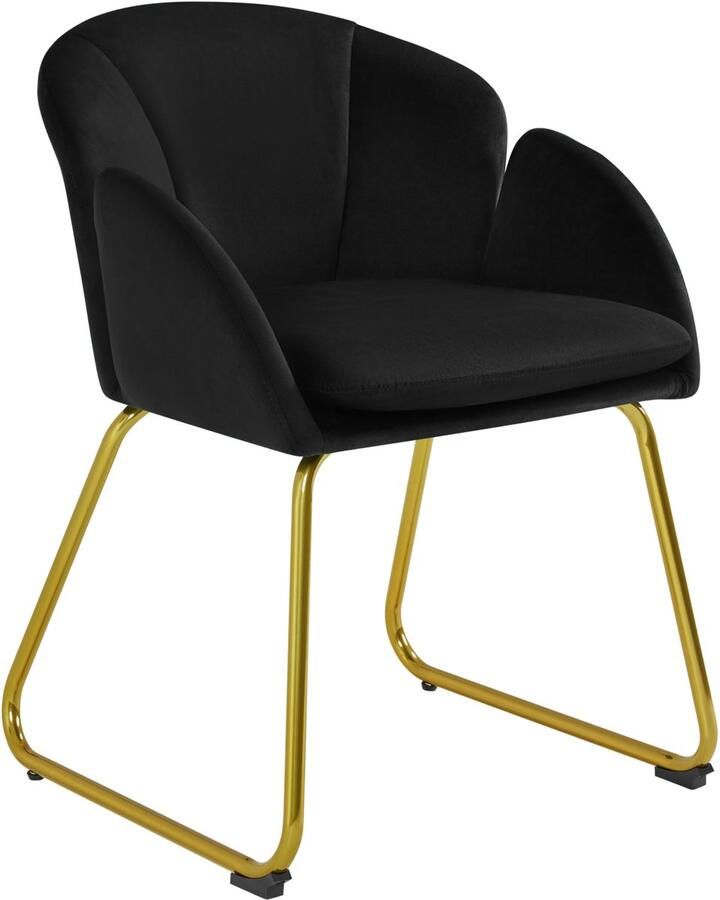 1 x gestoffeerde stoel met bloembladrugleuning leunstoel met metalen poten goud eetkamerstoel gestoffeerde stoel voor make-uptafel keukenstoel in bloemenvorm zwart