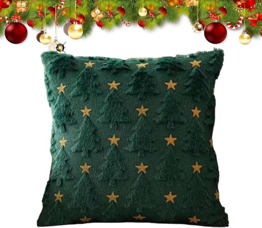 1 x kerstkussensloop vierkant kussensloop kerstboomkussensloop kussenhoezen voor woonkamer bank kerstboom huisdecoratie (groen 45*45 cm)