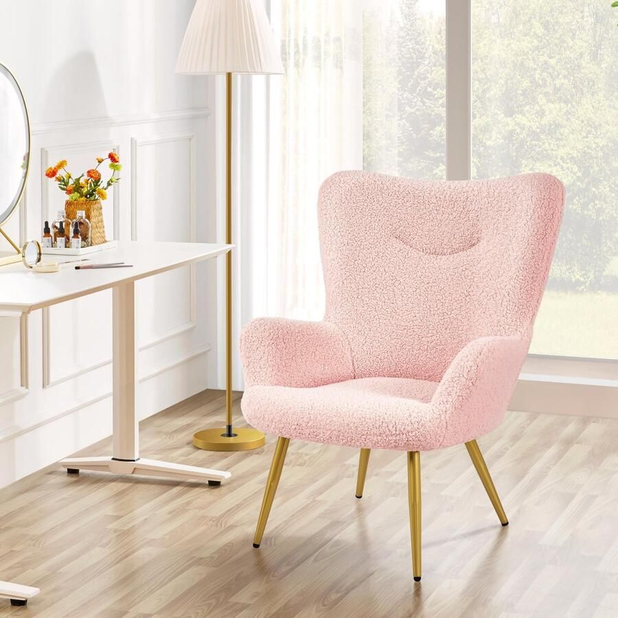 1 x moderne fauteuil van vleugelstoel leunstoel gestoffeerde stoel met houten poten tot 136 kg belastbaar