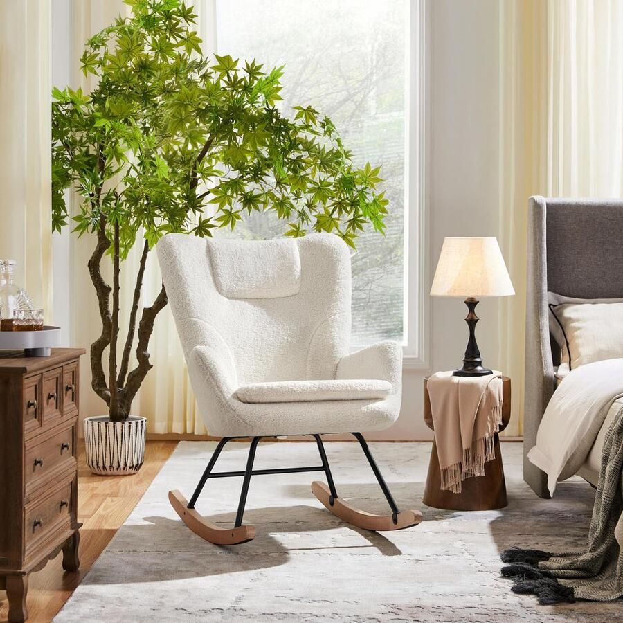 1 x schommelstoel met inklapbare rugleuning gevoerde schommelstoel tot 136 kg belastbaar schommelstoel voor woonkamer slaapkamer balkon relaxstoel wit