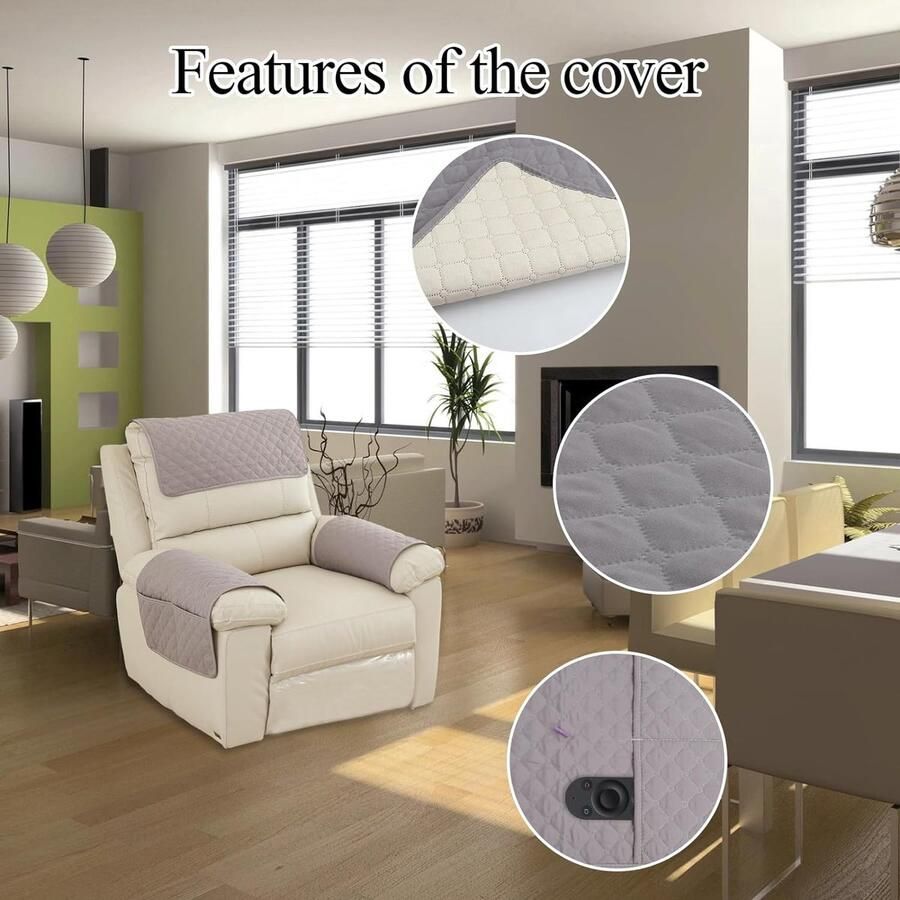 1-zits stoelkussen gewatteerd stoelbeschermer voor relaxstoel waterdicht stoelbeschermer relax stoelbescherming huisdieren voor honden en kinderen (lichtgrijs)