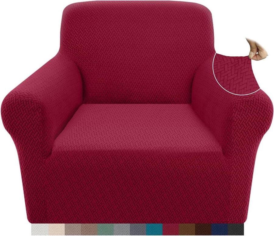 1-zits superzachte Jacquard 2023 fauteuilhoes antislip spandex bankovertrek huisdieren wijnrood