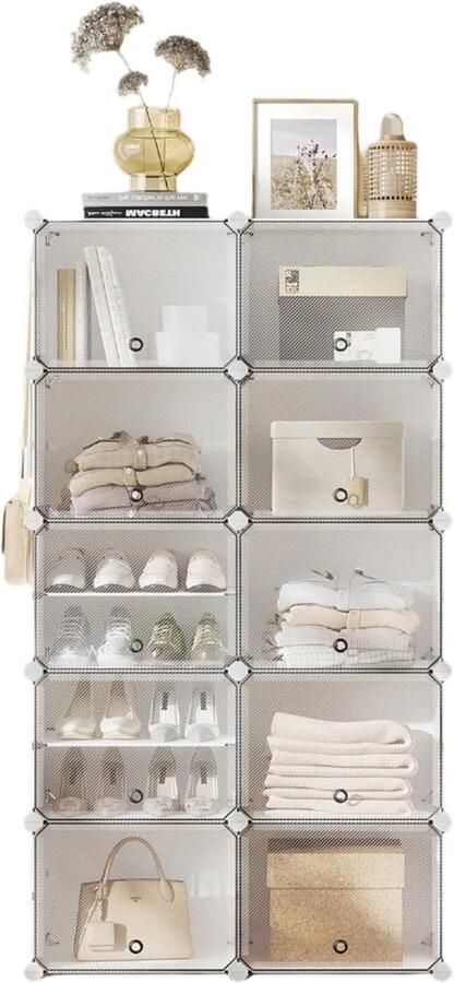 10 Compartiment schoenplank Schoenkast Schoenorganisator ABS & PP Plastic Stalen frame 32x82x152cm Space -reddende oplossing