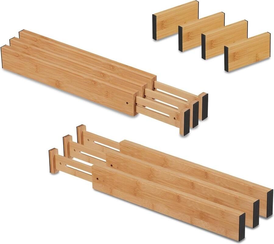 10-delige bamboe verstelbare ladeverdelers keuken organizer voor besteklade 435 tot 565 cm