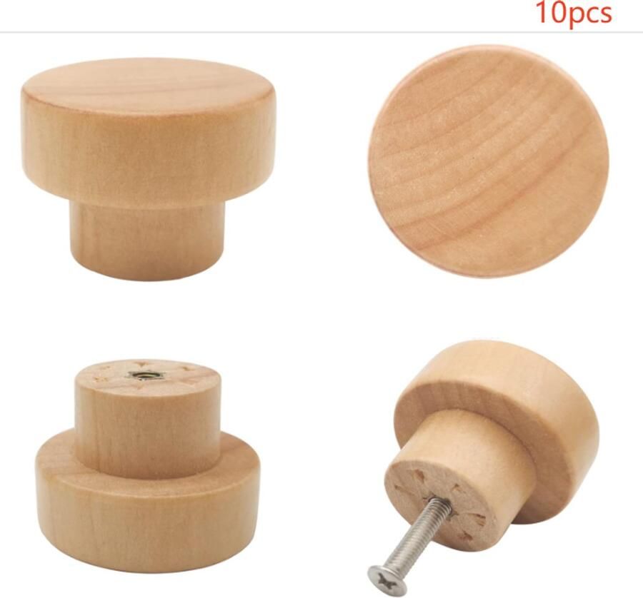 10-delige houten knop platte top ronde kast knop 1.39 inches (35mm) natuurlijke houten vanity lade handvat keuken kast handvat