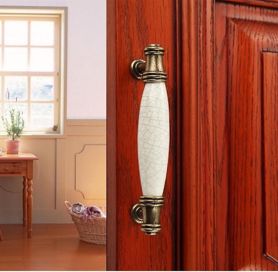 10-delige kastgrepen booggrepen keramiek deurgreep retro vintage meubelgreep ladegreep meubelknoppen boorgatafstand 96 mm (C-96 mm)