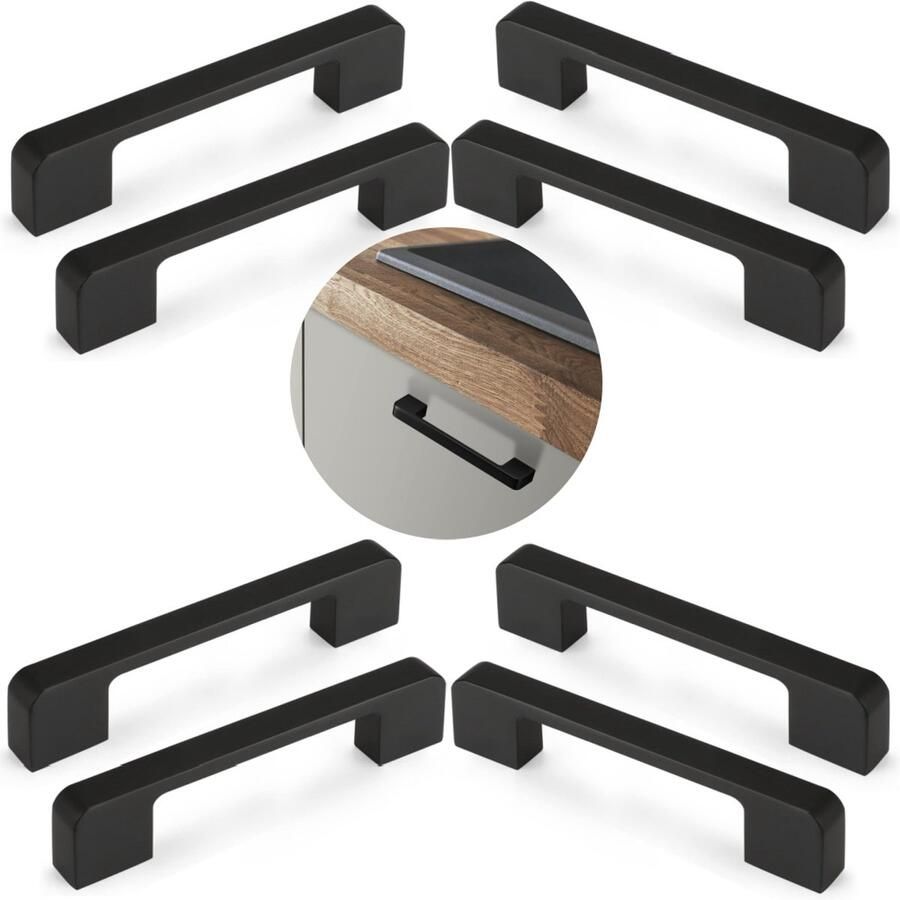 10-Delige Set Matzwarte Deurgrepeninclusief bevestigingsbouten-10cm Hand Grepen Vierkante Meubelgrepen voor Keuken Kantoor Lades Kasten