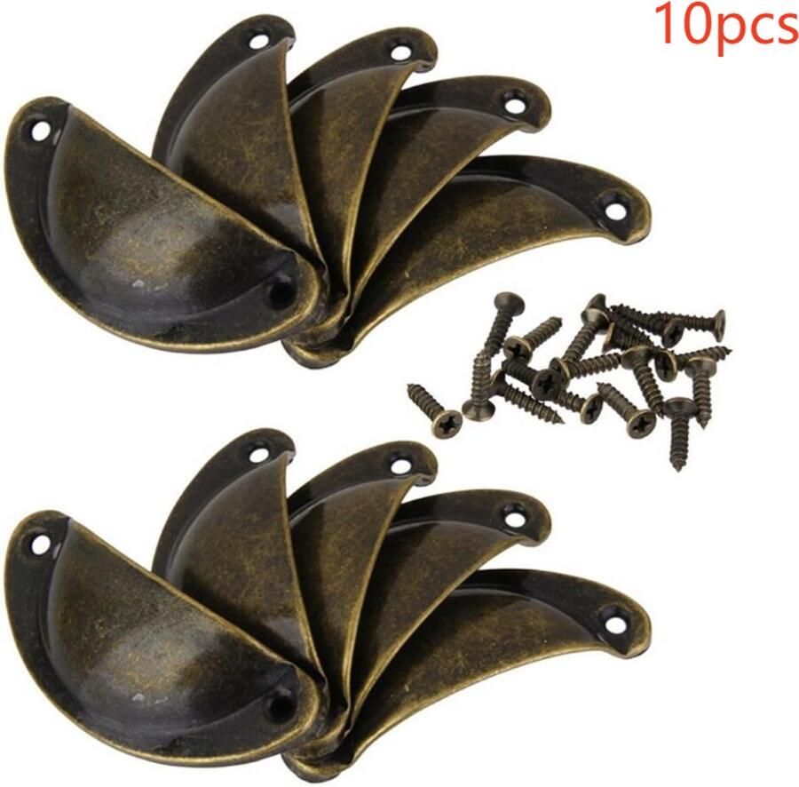 10-delige set van antieke bekerlade grepen rode antieke shell grepen kastgrepen geschikt voor kaptafels kasten keukens meubels (3.2 inch lang gat afstand 2.6 inch)