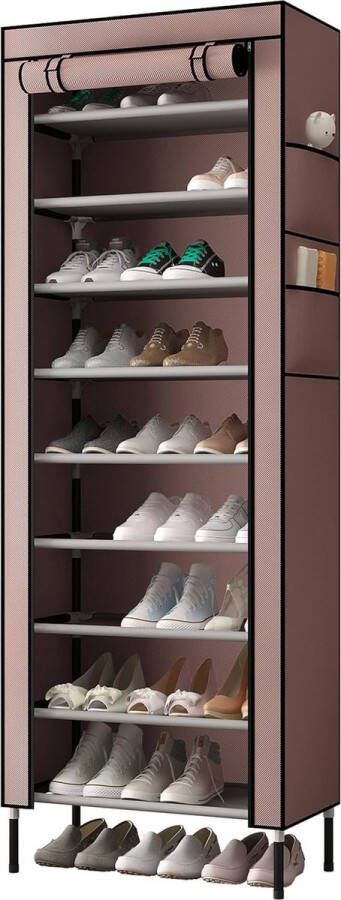 10 etages 16 mm extra dikke stangen stabiele schoenenkast organizer standaard 58 x 28 x 170 cm met extra dik Oxford-weefsel stofdichte afdekking houdt tot bruin