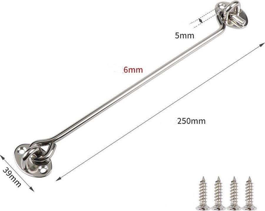 10 inch privacy haak en oog grendel voor schuurdeur roestvrijstalen poortgrendel schuurdeurslot huthaken voor poortluiken raamschuif schuur kast badkamer (2-pack) zilver 10in - Foto 2