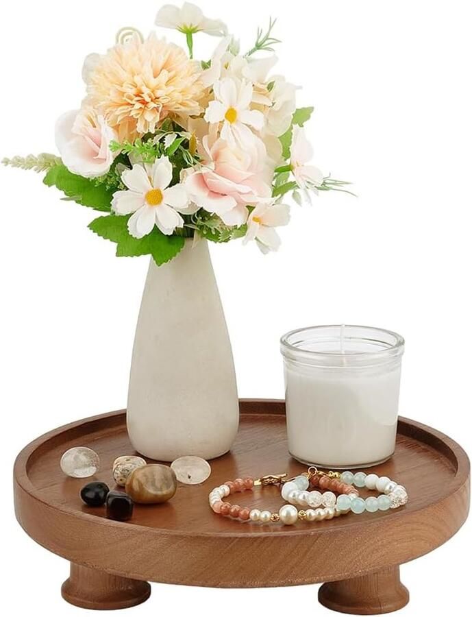 10 inch ronde houten farm pedestal stand houten tray riser display risers cirkel counter tray tafel risers voor thuis keuken planten essentials zeep dish parfum