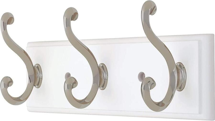 10-inch Wandgemonteerde Kapstok met 3 Decoratieve Haken Satijn Nikkel en Wit Content in HTML kapstok hangend met plank