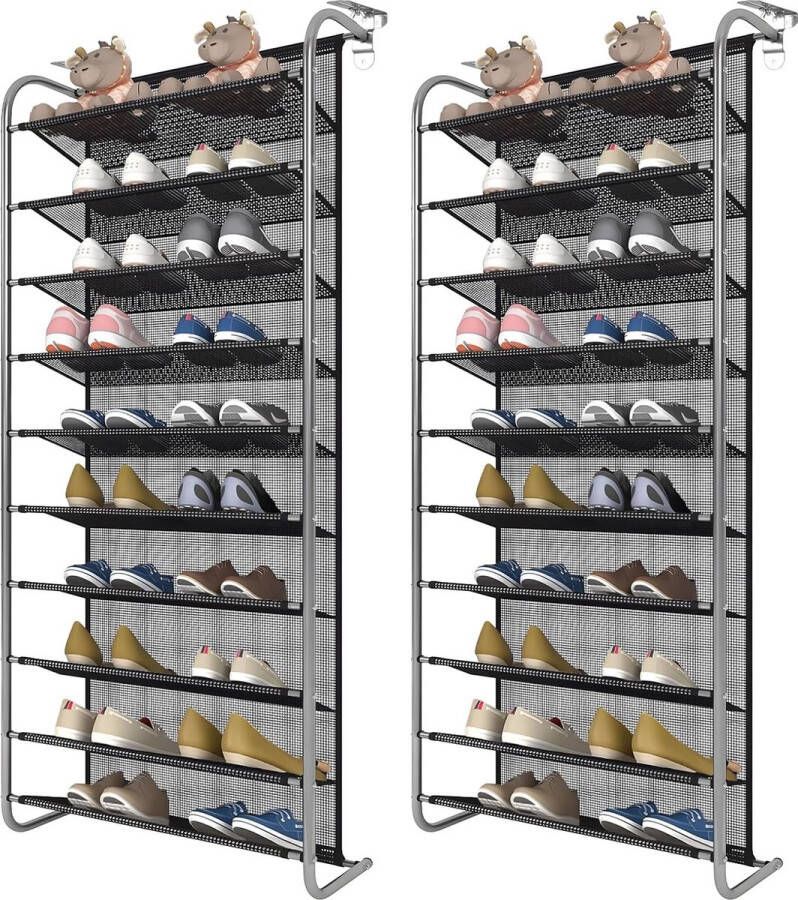 10-laags verstelbaar schoenenrek boven de deur schoenenorganizer hangende schoenenopslag deurorganizer metalen haken met stevige verstelbare dikte (2 stuks)