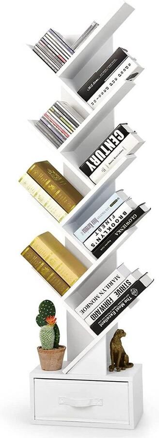 10-laags Vloeropslagrek met Lade – Voor CD's DVD's en Boeken – Slaapkamer Woonkamer en Thuiskantoor – Wit