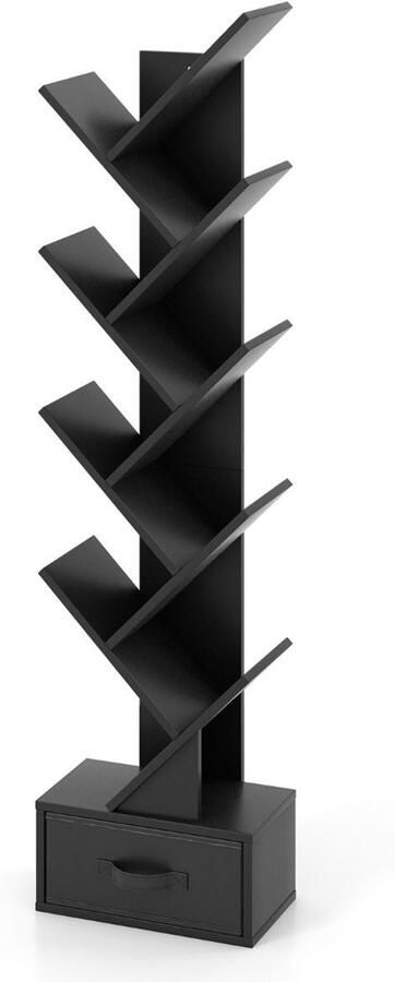 10-laags Vloeropslagrek met Lade – Voor CD's DVD's en Boeken – Slaapkamer Woonkamer en Thuiskantoor –Zwart