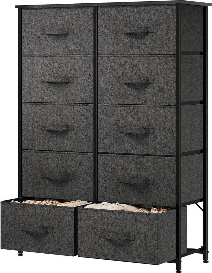 10-lade Ladecommode niet-geweven stof- opbergorganizer unit -slaapkamer woonkamer kast -stevig stalen frame -gemakkelijk te trekken -stoffen bakken en houten top -stoffen dressoir. Ladenkast